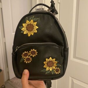 Sunflower Embroidered Backpack - Black